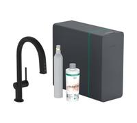 Hansgrohe hansgrohe Mitigeur monotrou de cuisine Aqittura M91 SodaSys 210, bec, set de démarrage, mat noir Quantité:1