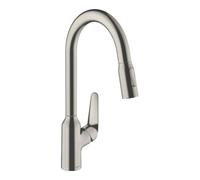 Hansgrohe hansgrohe Mitigeur monotrou Focus M42 220 avec douchette extractible, 2 jets, aspect inox Quantité:1