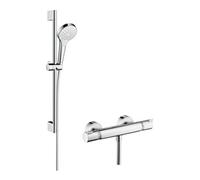 Hansgrohe hansgrohe Système de douche Croma Select S Barre de douche 669 mm, avec thermostat, blanc/chrome Quantité:1