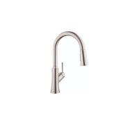 hansgrohe Joleena Robinet de cuisine en acier inoxydable à arc haut avec pulvérisateur extractible, robinet pour évier de cuisine, acier inoxydable optique 04793800, 49,8 cm de haut
