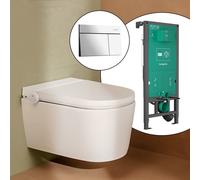 hansgrohe LivaFine WC japonais suspendu avec AquaHelix Flush, pack complet avec bâti-support iFrame et plaque de déclenchement Element E, 63024450+66003000#SET,