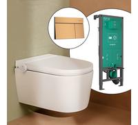 hansgrohe LivaFine WC japonais suspendu avec AquaHelix Flush, pack complet avec bâti-support iFrame et plaque de déclenchement Element E, 63024450+66003140#SET,