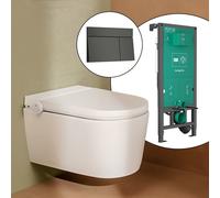 hansgrohe LivaFine WC japonais suspendu avec AquaHelix Flush, pack complet avec bâti-support iFrame et plaque de déclenchement Element E, 63024450+66003340#SET,