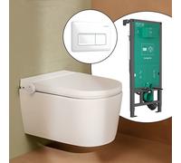 hansgrohe LivaFine WC japonais suspendu avec AquaHelix Flush, pack complet avec bâti-support iFrame et plaque de déclenchement Original Q, 63024450+66001450#SET,
