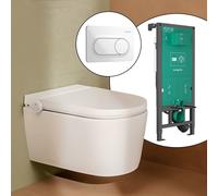hansgrohe LivaFine WC japonais suspendu avec AquaHelix Flush, pack complet avec bâti-support iFrame et plaque de déclenchement Original S, 63024450+66002450#SET,