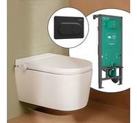 hansgrohe LivaFine WC japonais suspendu avec AquaHelix Flush, pack complet avec bâti-support iFrame et plaque de déclenchement Original S, 63024450+66002670#SET,