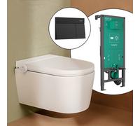 hansgrohe LivaFine WC japonais suspendu avec AquaHelix Flush, pack complet avec bâti-support iFrame et plaque de déclenchement Element E, 63024450+66003670#SET,