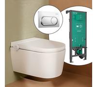 hansgrohe LivaFine WC japonais suspendu avec AquaHelix Flush, pack complet avec bâti-support iFrame et plaque de déclenchement Original S, 63024450+66002000#SET,