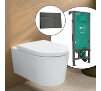 hansgrohe LivaFine WC suspendu avec AquaFall Flush, pack complet avec bâti-support iFrame et plaque de déclenchement Element E, 61187450+66003340#SET,