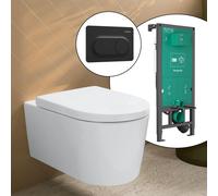 hansgrohe LivaFine WC suspendu avec AquaFall Flush, pack complet avec bâti-support iFrame et plaque de déclenchement Original S, 61187450+66002670#SET,