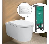 hansgrohe LivaFine WC suspendu avec AquaFall Flush, pack complet avec bâti-support iFrame et plaque de déclenchement Original S, 61187450+66002450#SET,