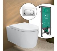 hansgrohe LivaFine WC suspendu avec AquaFall Flush, pack complet avec bâti-support iFrame et plaque de déclenchement Original S, 61187450+66002000#SET,