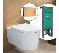 hansgrohe LivaFine WC suspendu avec AquaFall Flush, pack complet avec bâti-support iFrame et plaque de déclenchement Element E, 61187450+66003140#SET,