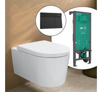 hansgrohe LivaFine WC suspendu avec AquaFall Flush, pack complet avec bâti-support iFrame et plaque de déclenchement Element E, 61187450+66003670#SET,
