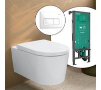 hansgrohe LivaFine WC suspendu avec AquaFall Flush, pack complet avec bâti-support iFrame et plaque de déclenchement Original Q, 61187450+66001450#SET,