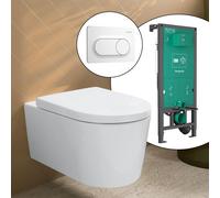 hansgrohe LivaFine WC suspendu avec AquaHelix Flush, pack complet avec bâti-support iFrame et plaque de déclenchement Original S, 61188450+66002700#SET,