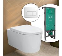 hansgrohe LivaFine WC suspendu avec AquaHelix Flush, pack complet avec bâti-support iFrame et plaque de déclenchement Original Q, 61188450+66001700#SET,