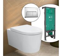 hansgrohe LivaFine WC suspendu avec AquaHelix Flush, pack complet avec bâti-support iFrame et plaque de déclenchement Original Q, 61188450+66001000#SET,