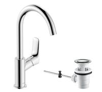 hansgrohe Logis Mitigeur de lavabo, bec pivotant, ComfortZone210, vidage à tirette, saillie 154mm, 71130000, Couleur: chrome