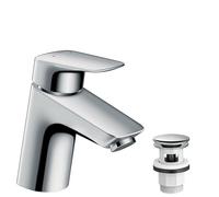 hansgrohe Logis Mitigeur de lavabo, ComfortZone70, pour basse pression, garniture découlement Push Open, saillie 107mm, chromé, 71074000