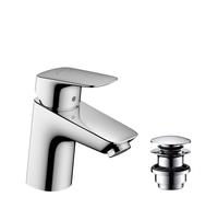 hansgrohe Logis Mitigeur de lavabo, ComfortZone70, garniture découlement Push Open, saillie 107mm, 71077000, Couleur: chrome