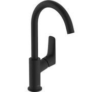 hansgrohe Logis Mitigeur de lavabo, bec pivotant, ComfortZone210, sans garniture découlement, saillie 154mm, 71131670, Couleur: noir mat