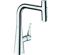 hansgrohe Metris M71 Mitigeur monocommande de cuisine M71 240, douchette coulissante, 2 jets, sBox, 73817000, Couleur: chrome