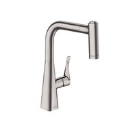 hansgrohe Metris M71 M71 Mitigeur monocommande de cuisine 220, douchette coulissante, 2 jets, sBox, 73800800, Couleur: Finition en acier inoxydable