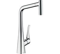 hansgrohe Metris M71 Mitigeur monocommandé pour cuisine, ComfortZone320, EcoSmart, extractible, 2jet, 14780000, Couleur: chrome
