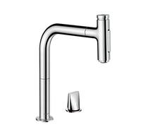hansgrohe Metris Select M71 Mitigeur de cuisine 2 trous 200, douchette extractible, 2jets, sBox, 73818000, Couleur: chrome