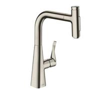 hansgrohe Metris M71 Mitigeur monocommande de cuisine M71 240, douchette coulissante, 2 jets, sBox, 73817800, Couleur: Finition en acier inoxydable