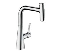 hansgrohe Metris M71 Mitigeur monocommande de cuisine M71 240, douchette coulissante, 2 jets, sBox, 73817000, Couleur: chrome