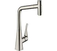 hansgrohe Metris Select M71 Mitigeur de cuisine 320, douchette extractible, 2 jets, Coloris: Finition en acier inoxydable - 73820800