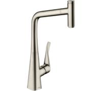 hansgrohe Metris Select Mitigeur monocommande de cuisine 320, bec extractible, 1 jet, 14884800, Couleur: Finition en acier inoxydable