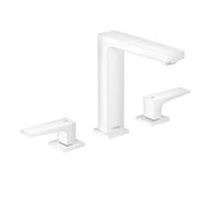 Mélangeur lavabo Metropol 160 3 trous poignées manettes, bonde Push-Open blanc mat