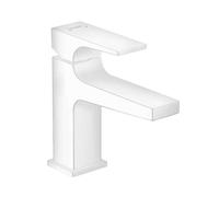 hansgrohe Metropol Mitigeur de lavabo 100 poignée manette bec court, bonde Push-Open, blanc mat, 32500700