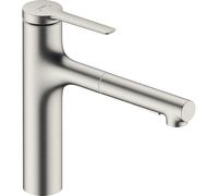 Hansgrohe Mitigeur de cuisine Zesis M33, ComfortZone 160, douchette extractible 2 jets, acier inox
