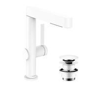 hansgrohe mitigeur de lavabo Finoris, robinet lavabo 230 mm avec douchette extractible, 2 jets, avec bonde Push-Open, blanc mat 76063700