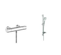 hansgrohe MyFox - Mitigeur de douche thermostatique, Robinet de douche avec arrêt de sécurité & Crometta - Set de douche, Ensemble de douche avec douchette, barre de douche 65cm, support de douche