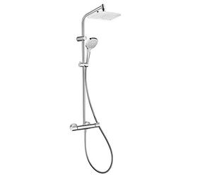 hansgrohe MySelect E - Colonne de douche sans mitigeur, douche pluie 240 mm avec inverseur, douchette (1 jet), support, flexible de douche, barre et douche de tête carrée 1 jet, Chromé, 26764400