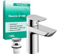 hansgrohe Neovis Q 71348000 Mitigeur de lavabo avec bonde push-open, robinet de salle de bain avec bec hauteur 96 mm, mitigeur lavabo économe en eau (EcoSmart), chrome, 71348000