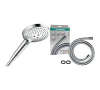 Hansgrohe Pommeau de douche Raindance Select S - 3 types de jet, Douchette à main ronde, Isiflex, tuyau de douche anti-pliure, Finition brossée