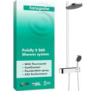 hansgrohe Pulsify S - Colonne de douche avec mitigeur thermostatique, douche pluie (⌀ 260mm) avec robinet, douchette, support, flexible de douche, barre et douche de tête ronde 2 jets, Chromé