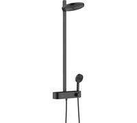 hansgrohe Pulsify S - Colonne de douche économie d'eau (EcoSmart) avec mitigeur thermostatique, douche pluie (⌀ 260mm), douchette, support, flexible de douche, barre et douche de tête 2 jets, Noir mat