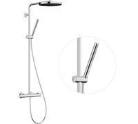 hansgrohe Pulsify S Puro - Colonne de douche avec mitigeur thermostatique, douche pluie (260mm) avec robinet, douchette (1 jet), support, flexible, barre et douche de tête ronde, Chromé, 24222000
