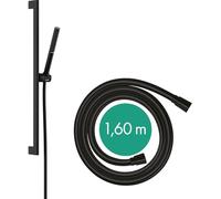 hansgrohe Pulsify S - Set de douche avec pommeau de douche économie d´eau (EcoSmart, PowderRain), tuyau de douche et barre de douche (0,65 m), Noir mat, 24372670
