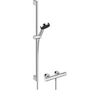Hansgrohe Pulsify Select S Set de barre de douche - EcoSmart - douchette à main - mitigeur thermostatique - barre de douche 90 cm - support coulissant - flexible de douche - chrome 24271000