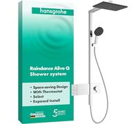 hansgrohe Raindance Alive Q 24580000 Système de douche avec thermostat, douche effet pluie (340 x 210 mm) avec robinet, douchette (3 types de jet dont PowderRain), tuyau, barre de douche et pommeau de