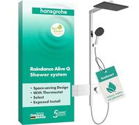 hansgrohe Raindance Alive Q - Colonne de douche max. 8 l/min (EcoSmart) avec mitigeur thermostatique, douche pluie, douchette, support, tuyau de douche, barre et tête de douche, Chromé, 24581000