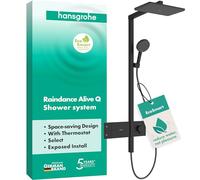 hansgrohe Raindance Alive Q - Colonne de douche max. 8 l/min (EcoSmart) avec mitigeur thermostatique, douche pluie, douchette, support, tuyau de douche, barre et tête de douche, Noir mat, 24581670